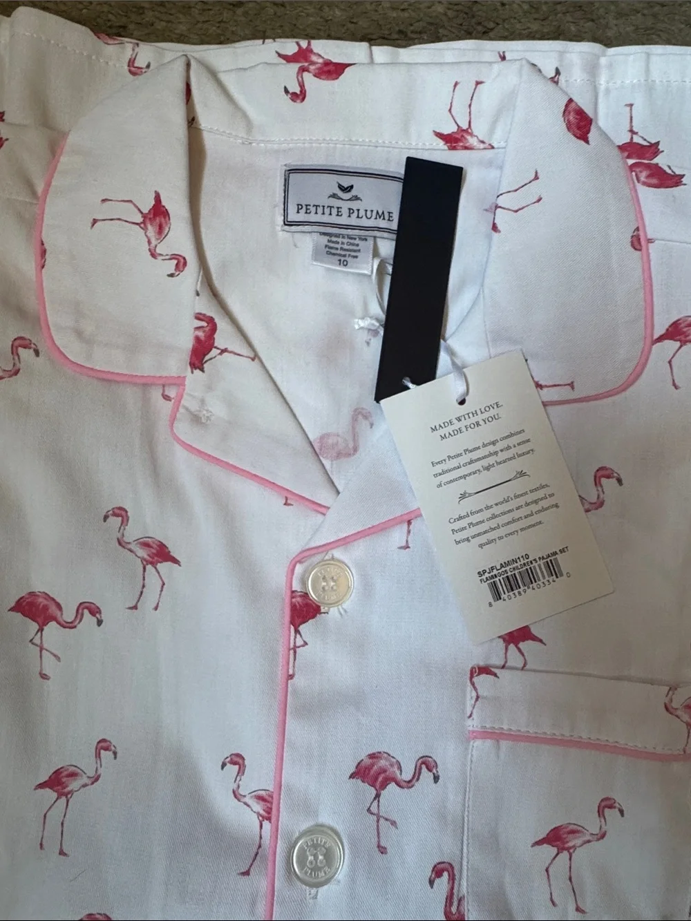 Girls' White & Pink Flamingo Cotton Pajama Set